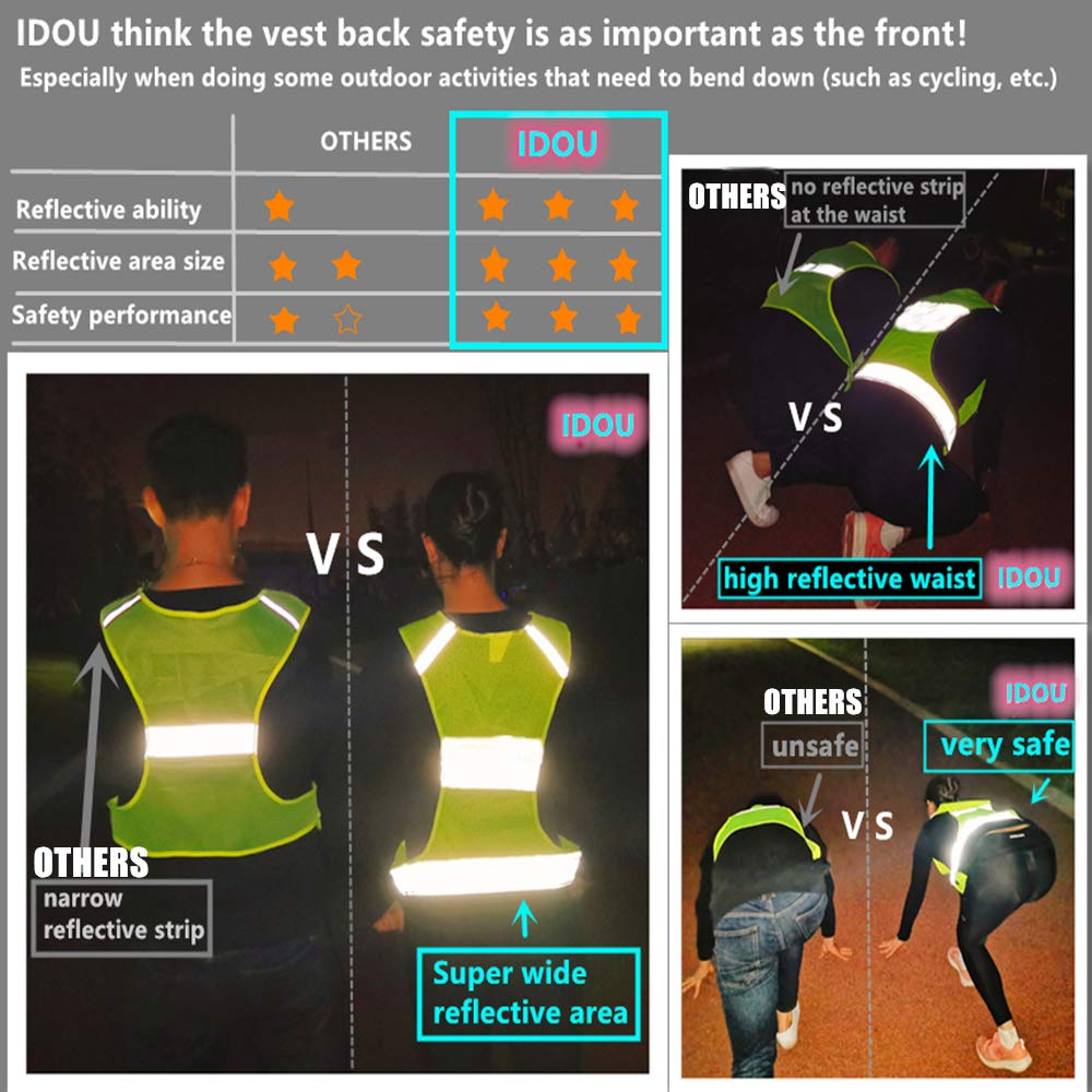 IDOU 2Pack Reflective Running Safety Vest, High Vis for Walking Cycling L
