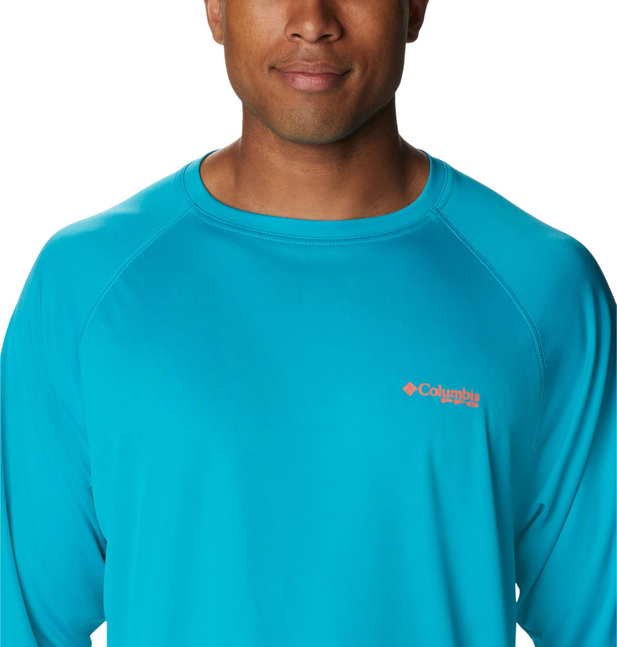 Columbia Men's Terminal Tackle Long Sleeve Fishing Shirt, Ocean Teal/Corange Logo, Large