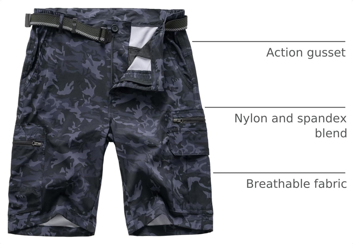 Jessie Kidden Mens Outdoor Casual Expandable Waist Lightweight Water Resistant Quick Dry Fishing Hiking Shorts (6222 Black Camo 44)