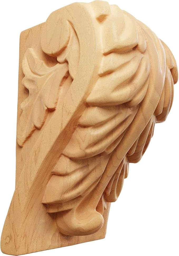 Ekena Millwork CORW02X02X04BARO Small Acanthus Leaf Block Wood Corbels, 2 1/2"W x 2 1/4"D x 4"H, Red Oak