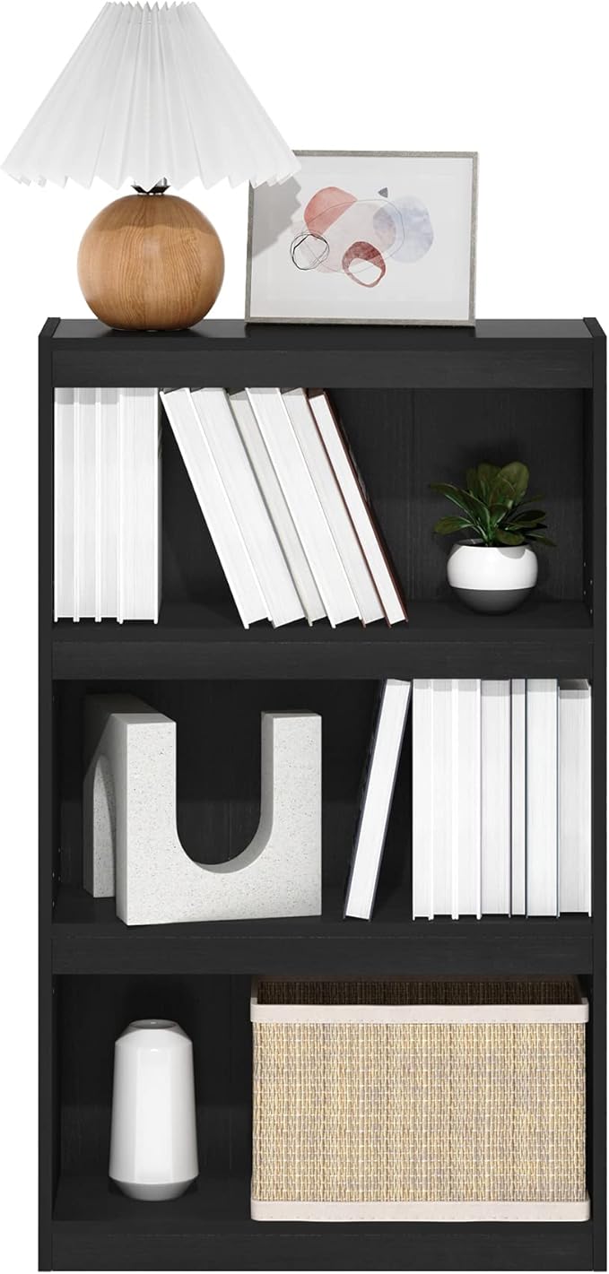 Furinno Jaya Enhanced Home Bookcase 3-Tier Adjustable Bookshelf, Blackwood