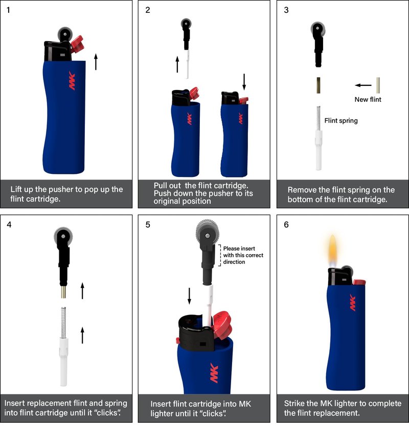 MK Lighter 9G Flint Strike Refillable Lighters with 2 Replace Flints, Ideal to use as Candle, BBQ Lighters, Butane Lighter, Classic Pocket Lighter，Assorted Colors (Hue-4PC)