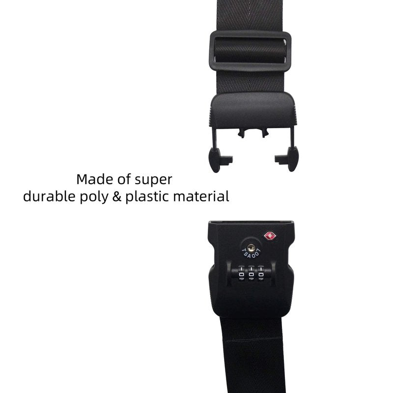 Heavy Duty Luggage Straps TSA Approved with Combination Lock Adjustable Travel Belt for Suitcases (Black)
