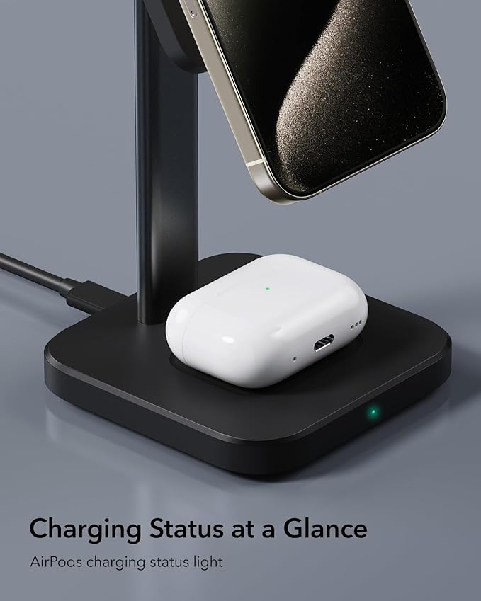 ESR 2 in 1 Charging Station for Apple, MagSafe Charger Stand for iPhone [Certified], Magsafe Charging Station for Multiple Devices iPhone 17/16/15/14/13/12, Apple Watch, & AirPods, Black
