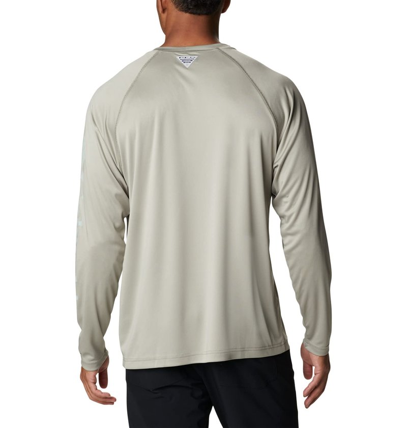 Columbia Men's Terminal Tackle Long Sleeve Shirt, Safari/Cool Green Logo, X-Large Tall