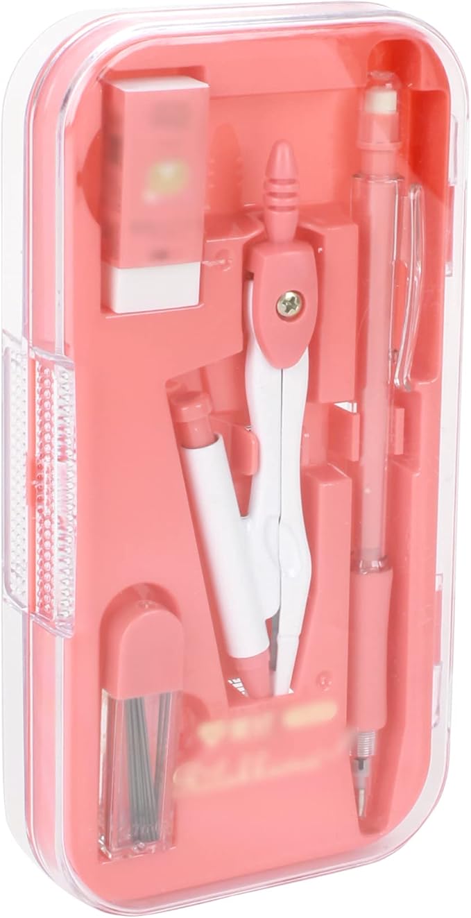 LABANCA 8 Pcs Compass Set with Protractor Rulers Pencil for Math Geometry (07053Red)