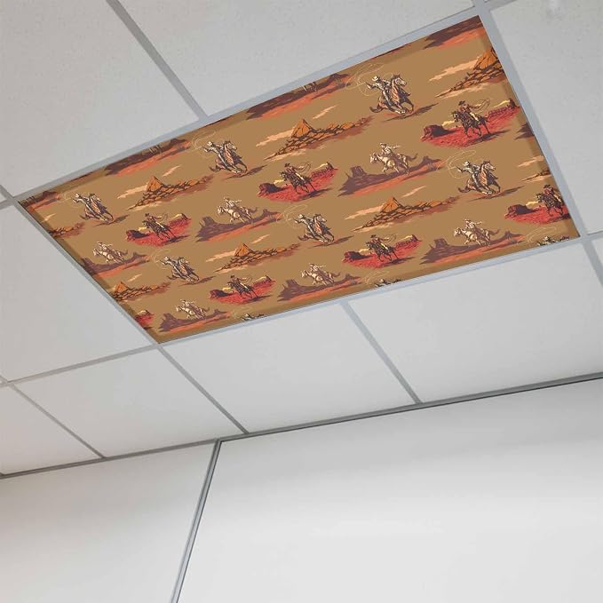 Cowboys Horses 1 Pc Fluorescent Light Cover 4 x 2 Feet, Desert Ethnic Winds