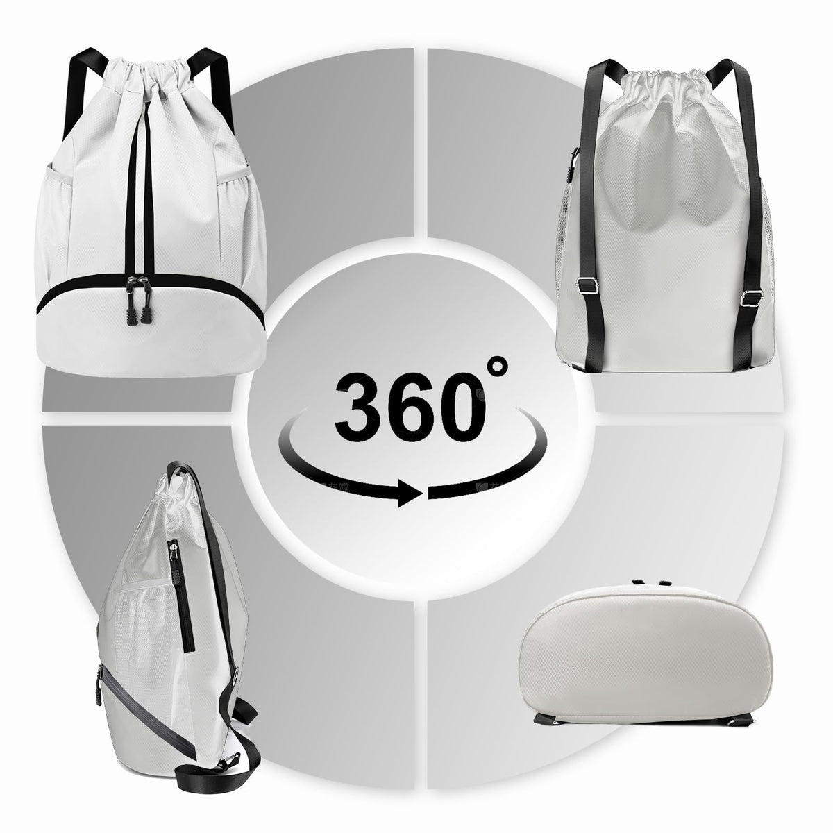 Hoedia Sports Drawstring Backpack - String Swim Gym Bag with Shoes Compartment and Wet Proof Pocket for Women/Men (White)