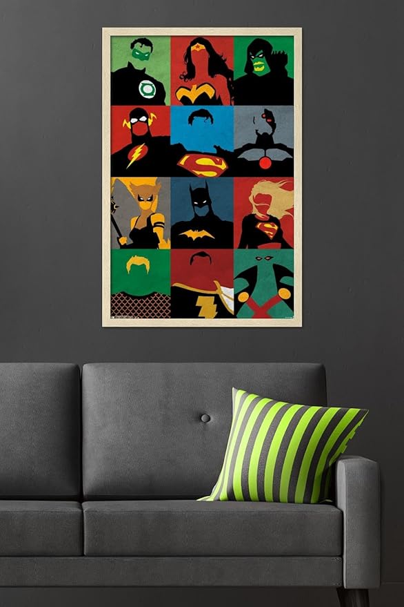 DC Comics Justice League - Minimalist Wall Poster, 34L" x 22.4W", Blonde Framed Version