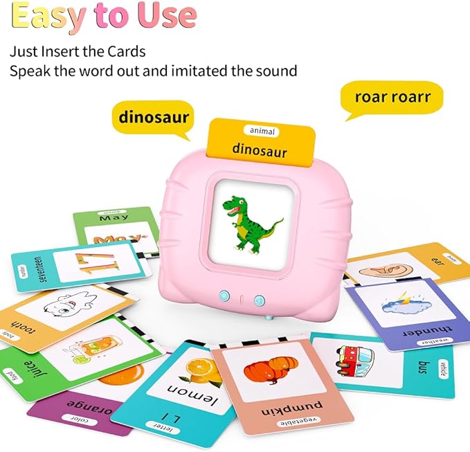 Educational Learning Toys - 520 Sight Words Talking Flash Cards, Autism Sensory Toys, Pocket Speech for Toddlers, Valentine's Day Present Birthday Gift for 1 2 3 4 5 6 Year-Old Girls, Pink