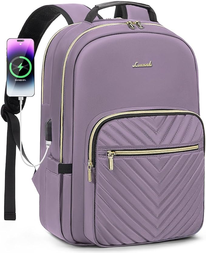 LOVEVOOK Laptop Backpack for Women 18.4 inch,Cute Womens Travel Backpack Purse,Professional Laptop Computer Bag,Waterproof Work Business College Teacher Bag Carry on Backpack with USB Port,Taro Purple