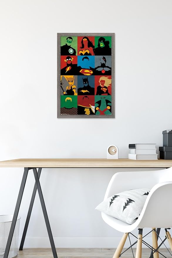 Trends International DC Comics - Justice League - Minimalist Wall Poster, 14.725" x 22.375", Barnwood Framed Version