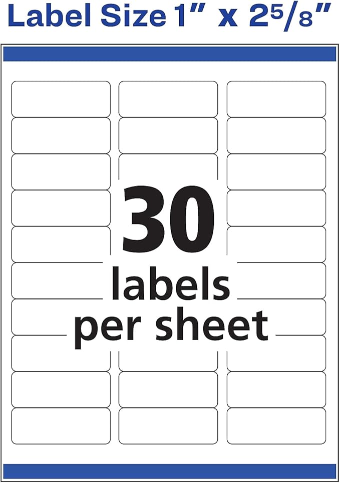 Avery Easy Peel Address Labels, Inkjet Printers, White, 1" x 2-5/8", Box of 750 Labels (08160)