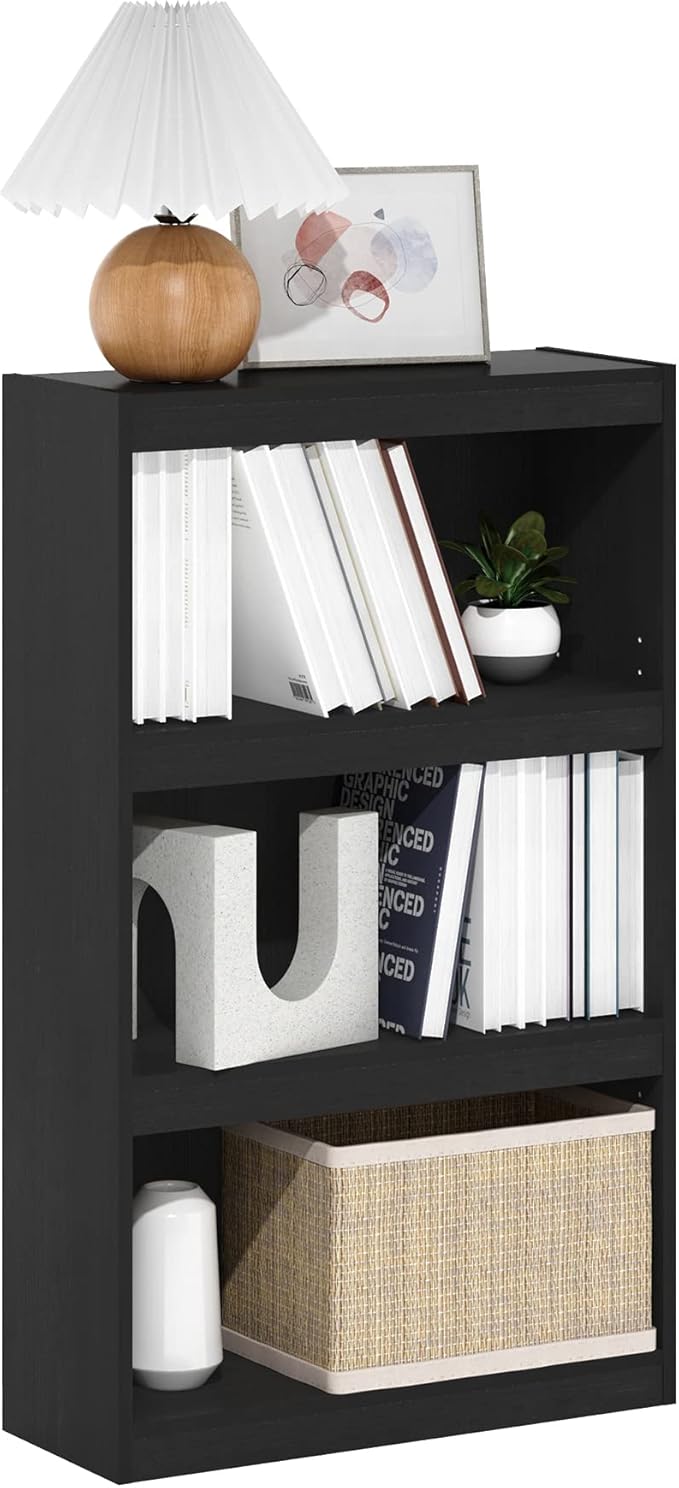 Furinno Jaya Enhanced Home Bookcase 3-Tier Adjustable Bookshelf, Blackwood