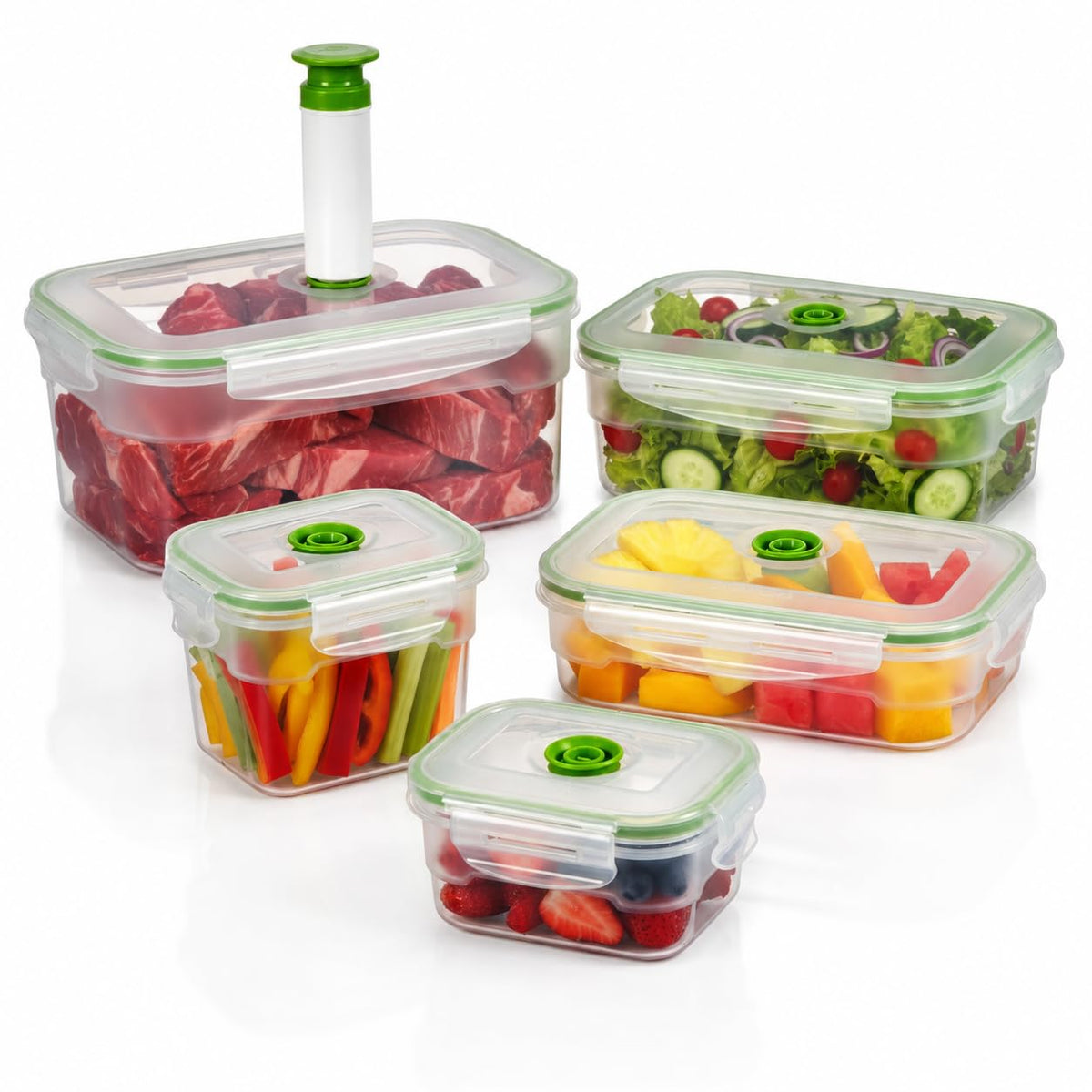 Lasting Freshness BPA-Free Plastic Vacuum Seal Containers with Hand Pump – Airtight Food Storage, Meal Prep & Pantry Organization, Preserves Freshness 5X Longer, 11-Piece Set