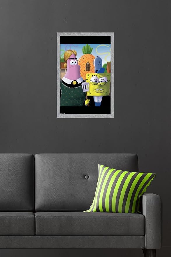 Trends International Nickelodeon Spongebob Squarepants - American Gothic Wall Poster, 22.4L x 14.7W, Gray Framed Version