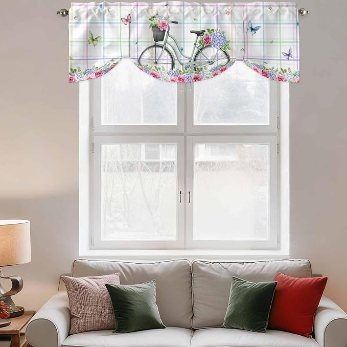 Spring Tie Up Valance Curtains for Windows, Kitchen Curtains Window Shades
