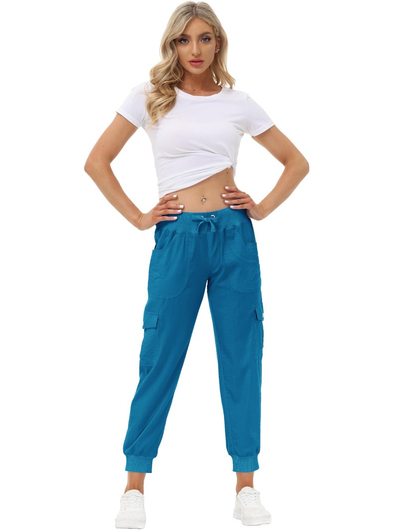 MoFiz Hiking Cargo Pants for Women with Pockets Lightweight Quick Dry Athletic Outdoor Summer Travel Casual Joggers Sweatpants Sapphire Blue S