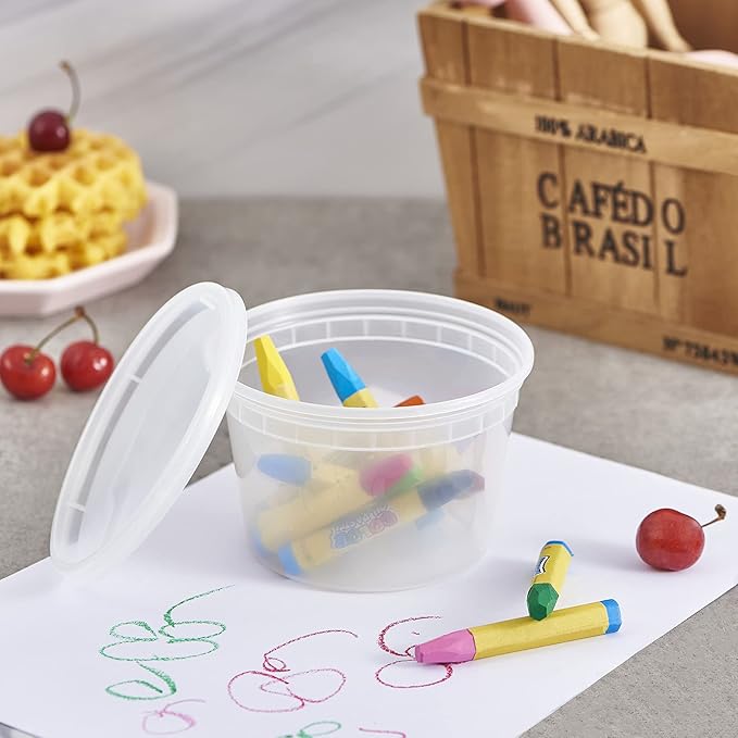[240 Set - 16 oz.] Plastic Deli Food Storage Containers With Lids, Disposable togo containers for soup, Meal Prep, Slime | BPA Free | Stackable | Leakproof | Microwave | Dishwasher | Freezer Safe