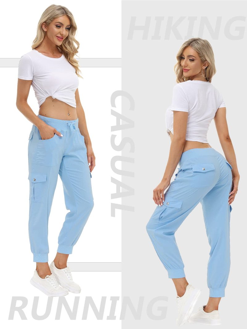 MoFiz Summer Cargo Pants for Womens Quick Dry Outdoor Casual Travel Lounge Hiking Pant Running Joggers Sweatpants with Pockets Wathet 2XL