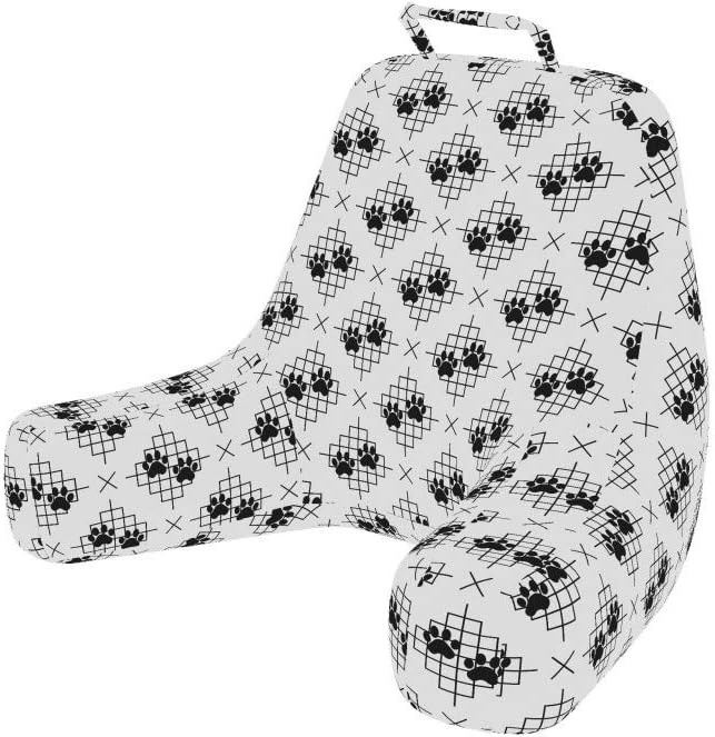 Ambesonne Paw Print Reading Pillow Cover, Greyscale Art of Modernistic Design Squares X Shapes and Animal Feet, Unstuffed Printed Bed Rest Case from Soft Fabric, XL Size, Charcoal Grey and Pearl