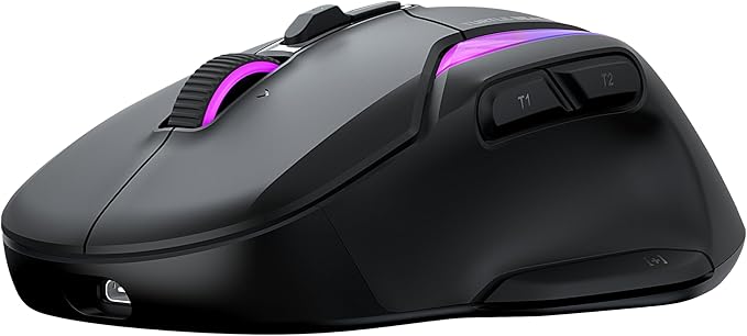 Turtle Beach Kone II Air Wireless RGB Gaming Mouse, 350-Hr Rechargeable Battery, 26000 DPI Optical Sensor, 100M Click Optical Switches, 21 Customizable Inputs, Ergonomic, 4D Scroll Wheel – Ash Black