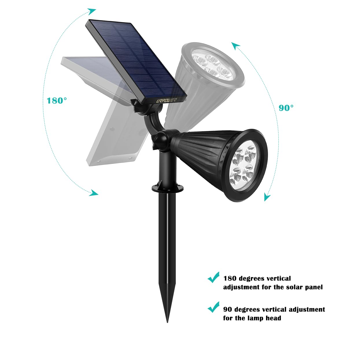 URPOWER Solar Lights Outdoor, 2-in-1 Solar Spot Lights Waterproof with 2 Lighting Modes, Adjustable Solar Powered Spotlights Auto On/Off Landscape Lights for Yard Garden Pathway, 4 Pack (Warm White)