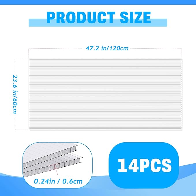 14 Pack Polycarbonate Greenhouse Panels, Excellent Light Transmission & Weather