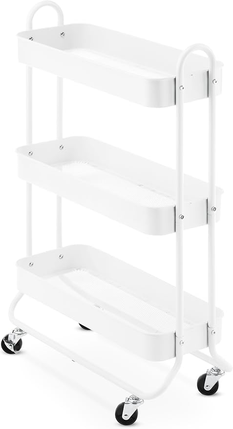 Whitmor 3-Tier Slim Cart - Kitchen, Pantry, Bathroom Rolling Storage Cart - White