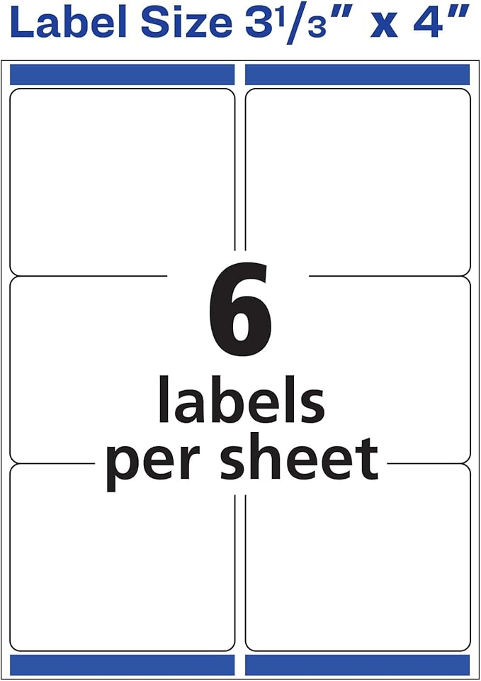 Avery Printable Shipping Labels with Sure Feed, 3-1/3" x 4", White, 600 Blank Mailing Labels for Laser Printers (5164)
