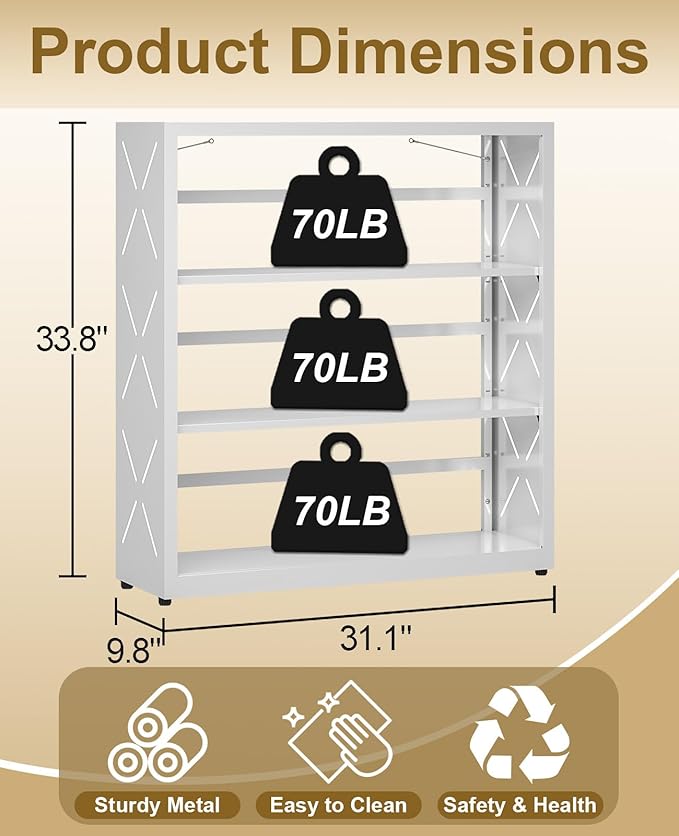 Book Shelf, 3-Tier Steel Bookcase Adjustable with Anti-Tip Device & Leveling Feet, Heavy-Duty Metal Storage Organizer, Modern Corner Shelves for Kitchen, Garage, Home Office - White