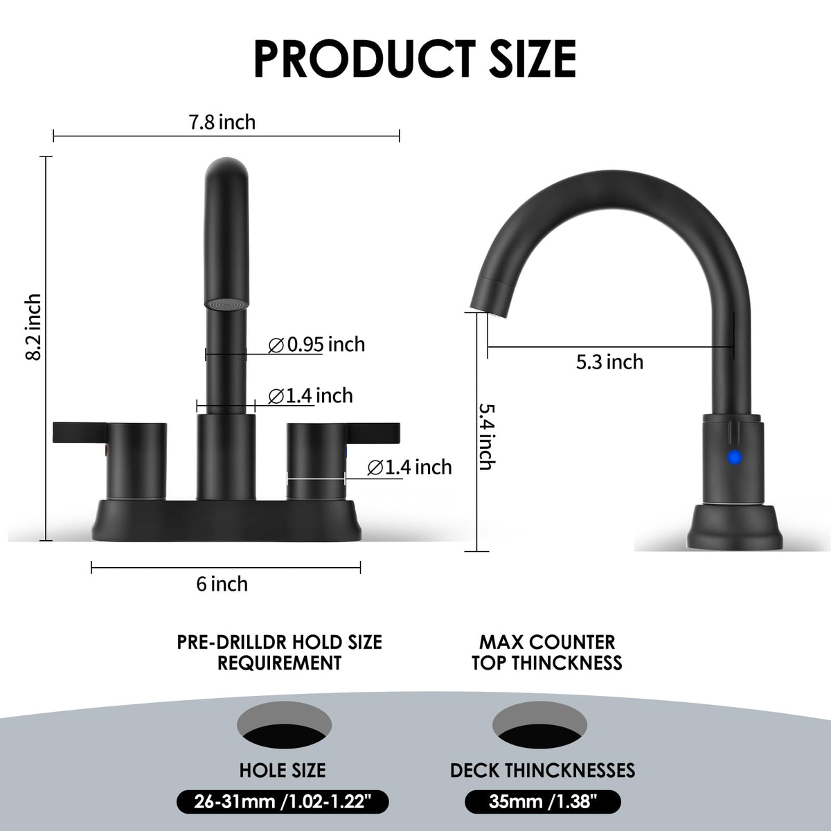 JAKARDA Two Handle 4 inch Black Bathroom Faucet, Bathroom Sink Faucet for 3 Holes with Pop-up Drain and 2 Supply Hoses, Lead-Free