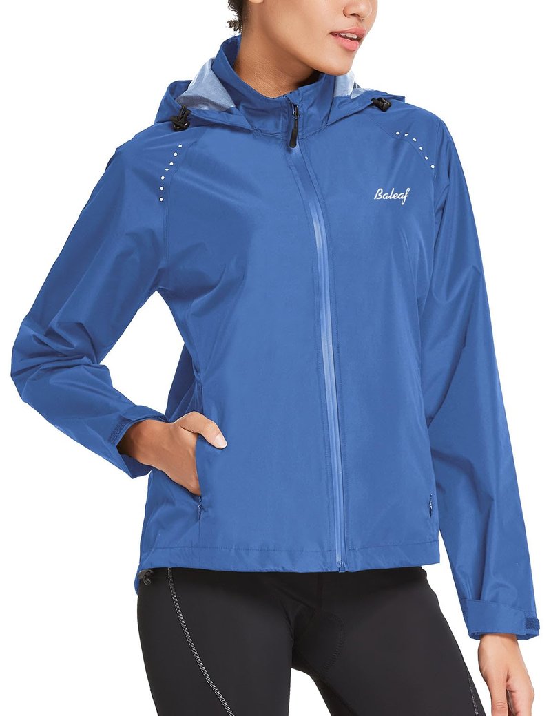 baleaf Women's Running Rain Jackets Waterproof Hooded Windbreaker Packable Lightweight Cycling Jacket Reflective Dark Blue M