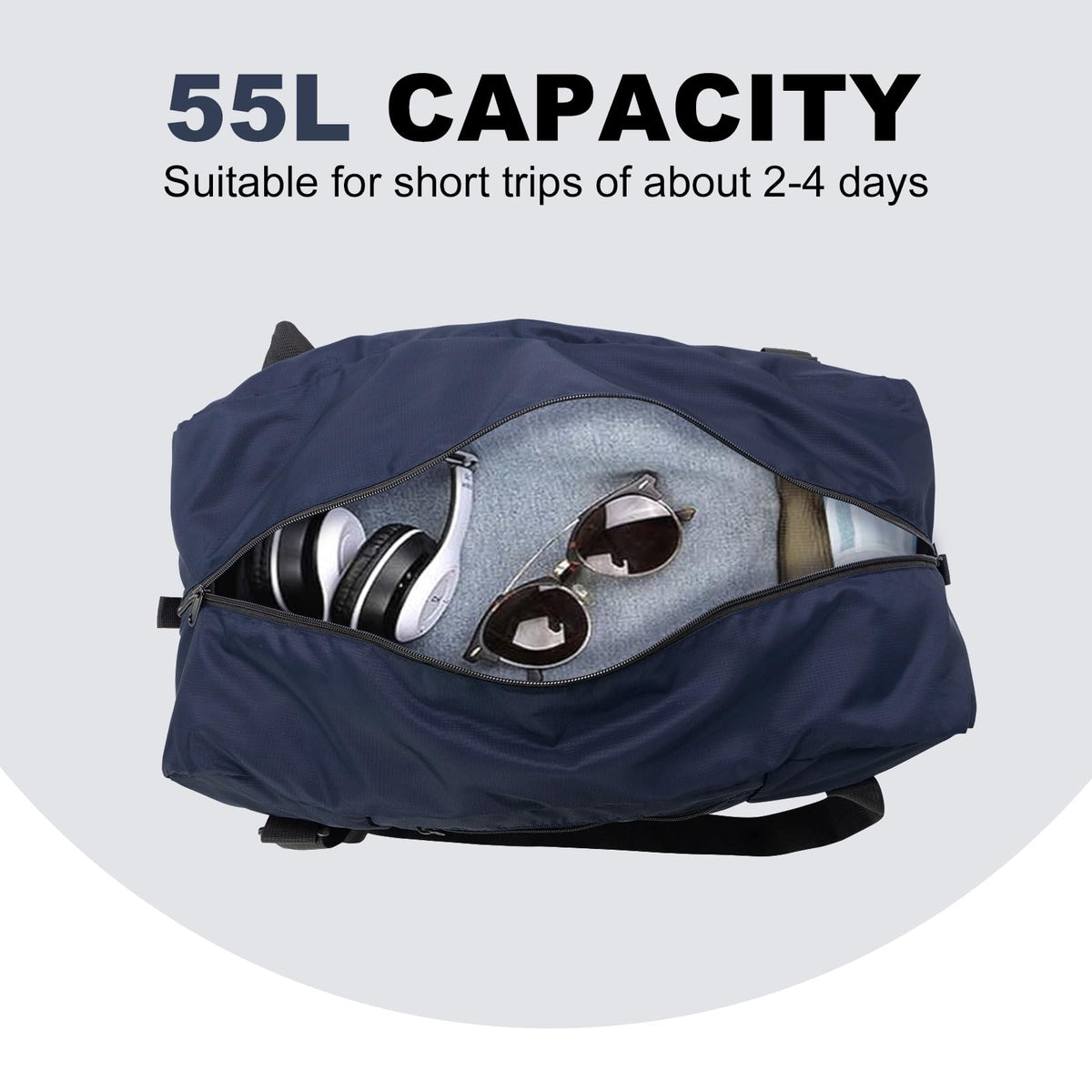 HOLYLUCK Foldable Travel Duffel Bag For Women & Men Luggage Great for Gym - large navy blue