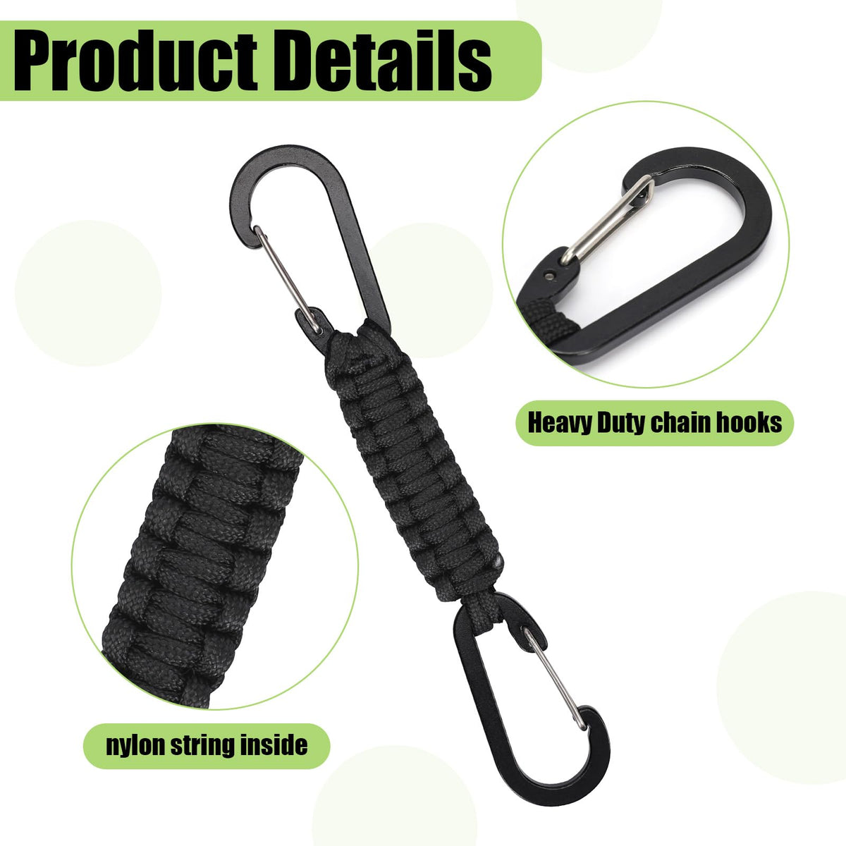 Xelsluthe 5 Pieces Paracord Keychain, Heavy Duty Paracord Keychain Carabiner Clip Braided Lanyard Key Chain for Water Bottle Keys Backpack Tools Camping Hiking Clip Men Women Black