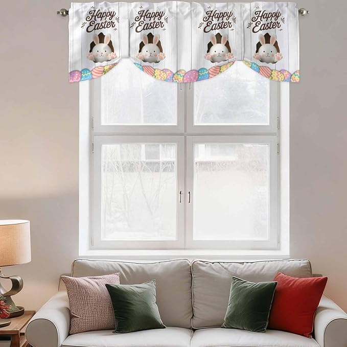 Grey Easter Tie Up Valance Curtains