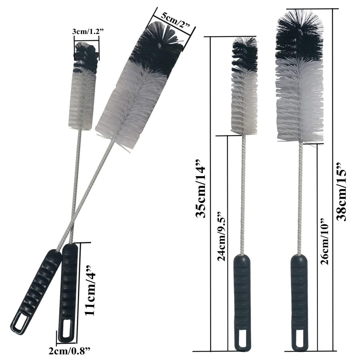 Coralpearl Bottle Brushes Thin Long Handle X 2, Utility Skinny Wire Cleaner Set Big Small, Bendable Flexible for Cleaning Narrow Neck Water, Beer, Wine, Baby Bottles, Pipes, Tubes, Hoses, and Flasks