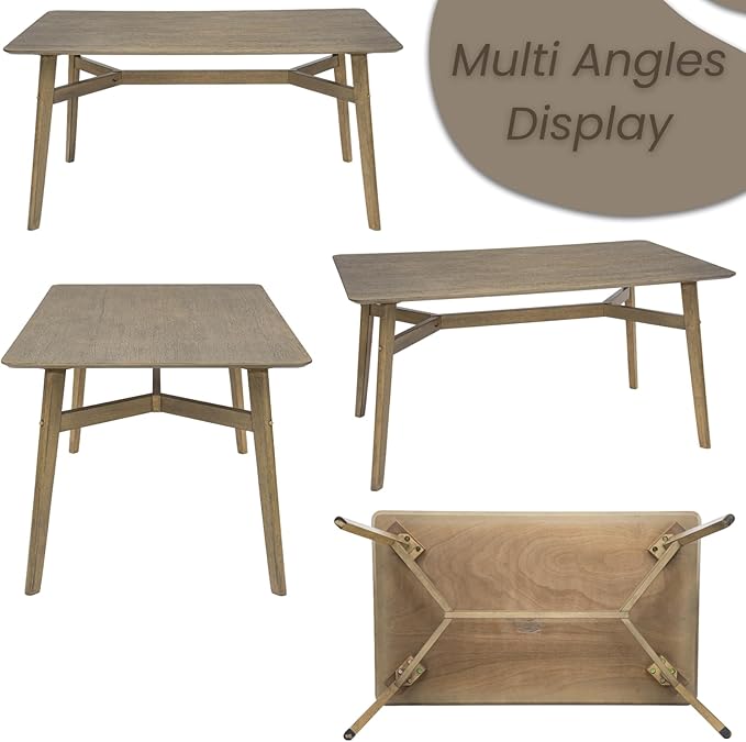 DUOMAY Modern Wooden Dining Table for 4-6 People, 59" Large Rectangular Dinner Table with Wood Legs for Home Dining Room Restaurant Farmhouse Kitchen, Grey