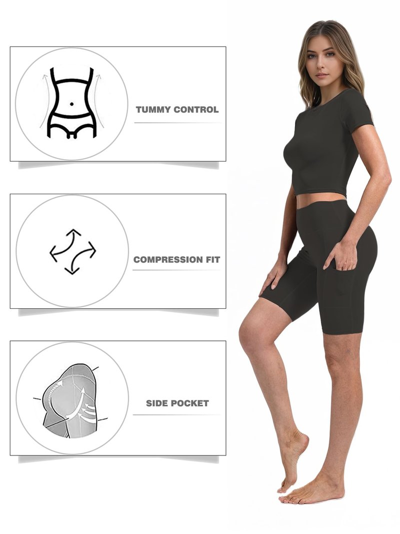 Sanke 4 Pack Tummy Control Biker Shorts for Women with Pockets 8" High Waisted Yoga Pants for Athletic Workout Running
