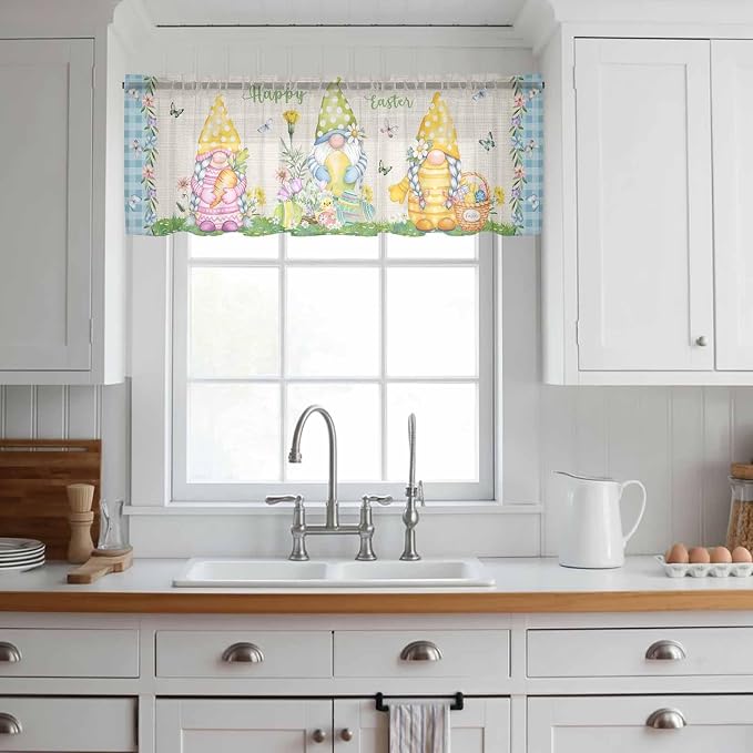 Easter Sheer Valances for Windows 54"x18", Light Filtering Kitchen Curtains