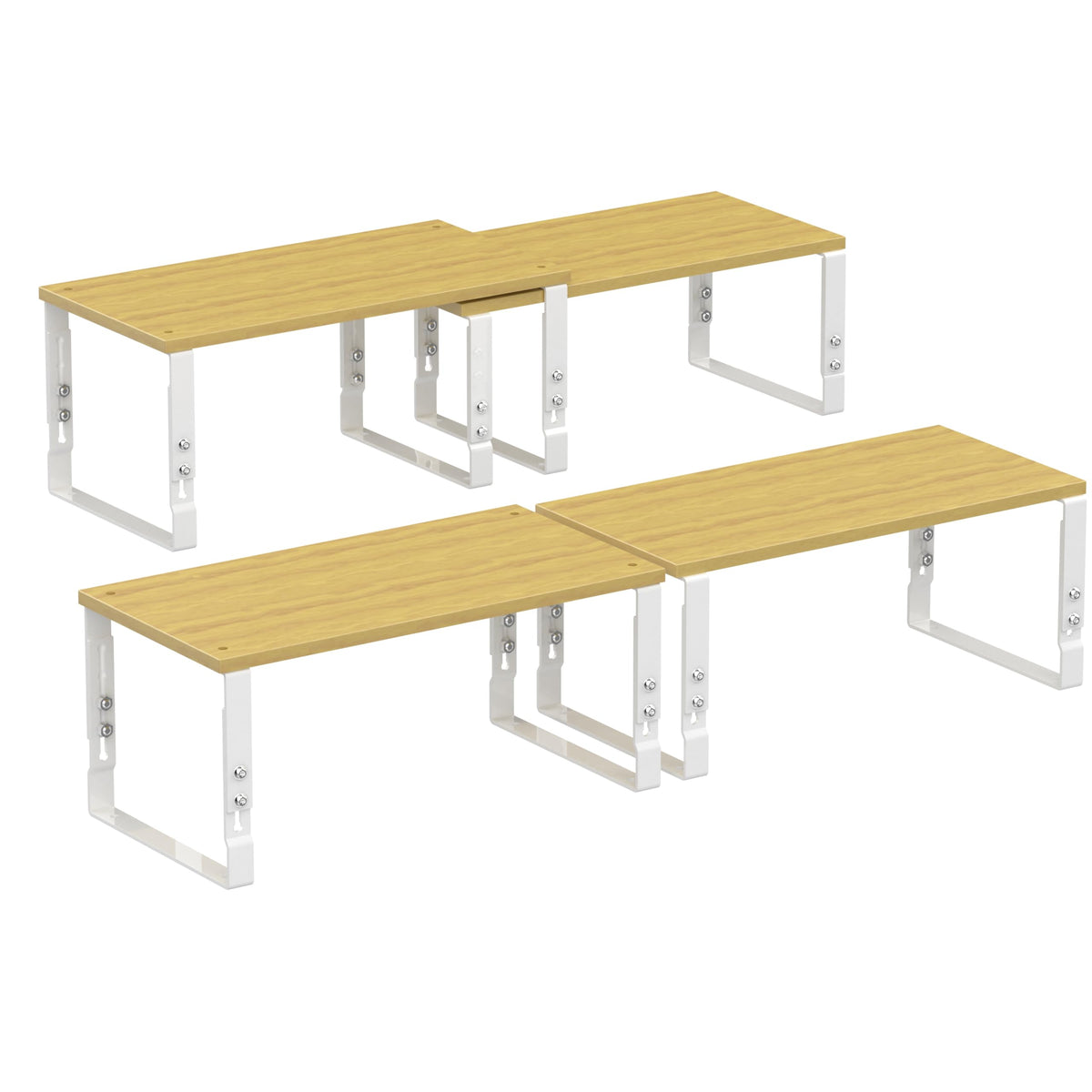 Wobmmi Kitchen Cabinet Organization Shelf，Set of 2 Height Adjustable Storage Racks，Stackable，Expandable，Countertop Shelves Organizer，Pantry Shelving（2PACKS/Medium/White
