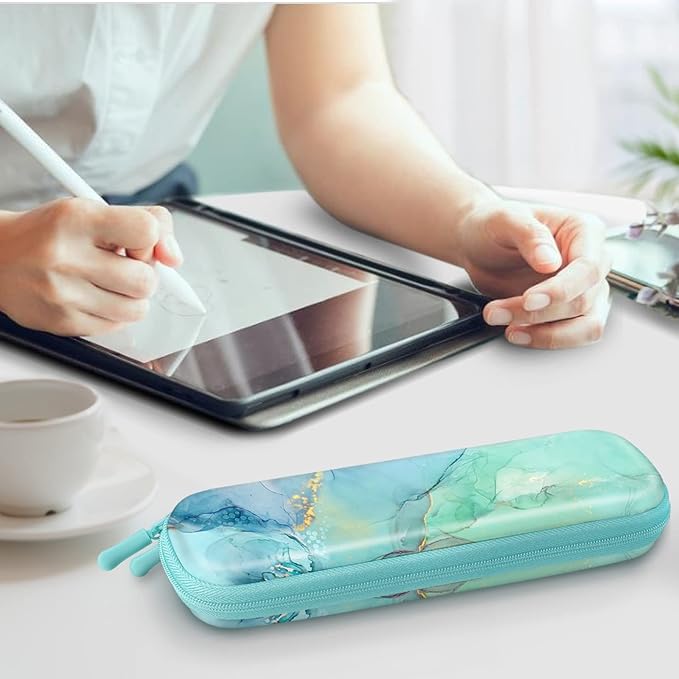 Fintie Holder Case for Apple Pencil Pro, Apple Pencil (USB-C / 1st / 2nd Generation), PU Leather Carrying Bag Sleeve Compatible with Pen, USB Cable, Samsung Stylus, Emerald Marble