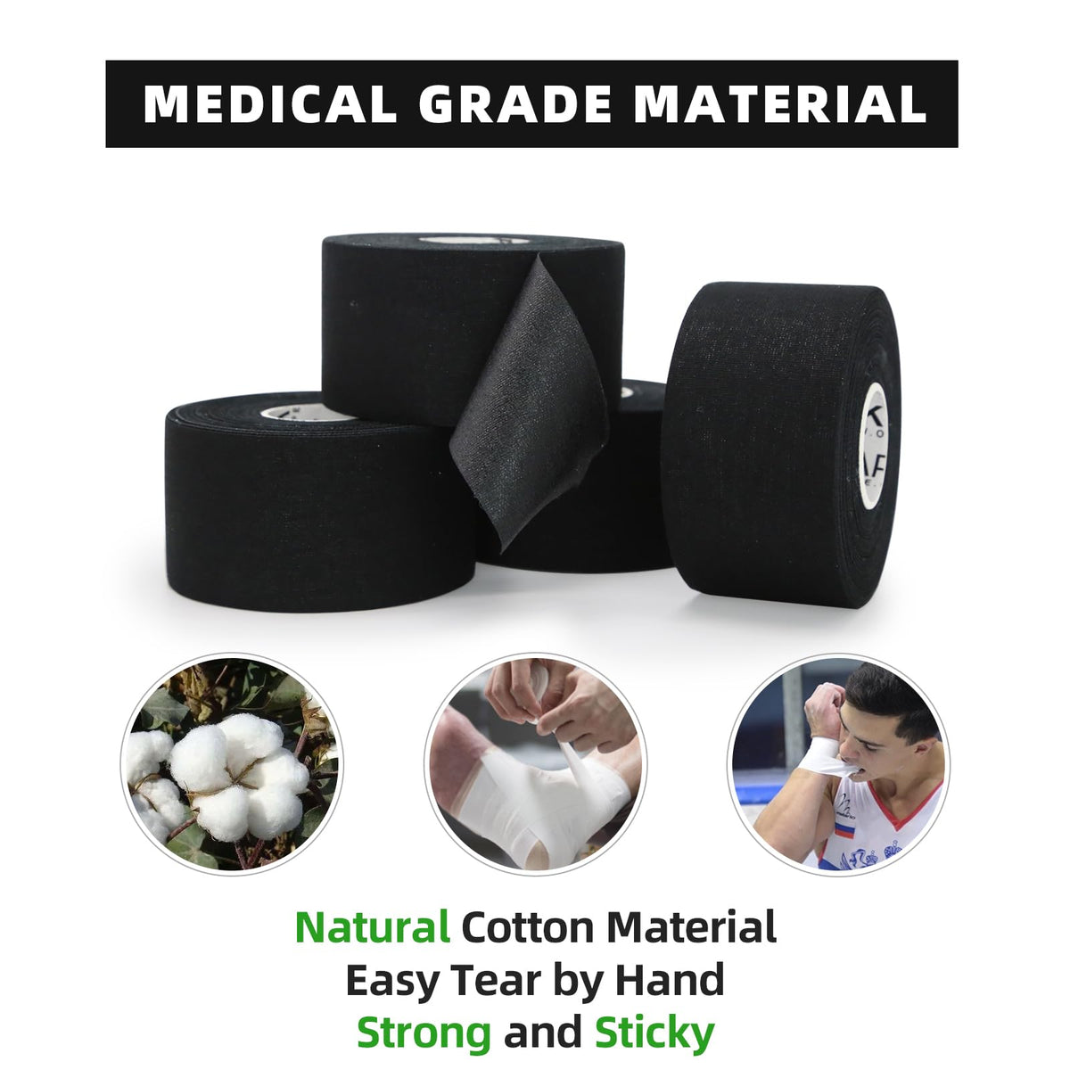 OK TAPE Athletic Sports Tape（4 Packs) - 45ft Per Roll Very Strong Tape for Athlete & Sport Trainers & First Aid Injury Wrap, Perfect for Fingers Ankles Wrist on Bat, Hockey Stick - White
