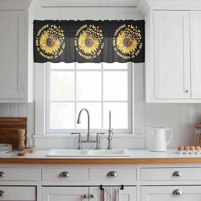 YOU ARE MY SUNSHINE Sheer Valance Curtains, Summer Sunflowers Golden Gradient