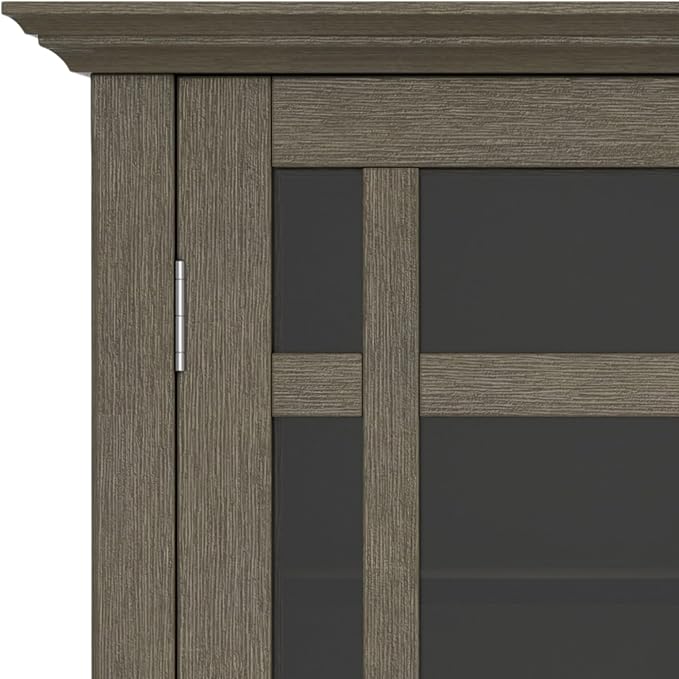 SIMPLIHOME Bedford Storage Cabinet - 39 inch Wide Solid Wood Medium Cabinet in Farmhouse Grey, Transitional Console for Living Room, Entryway, or Dining Room with Glass Doors and Adjustable Shelves