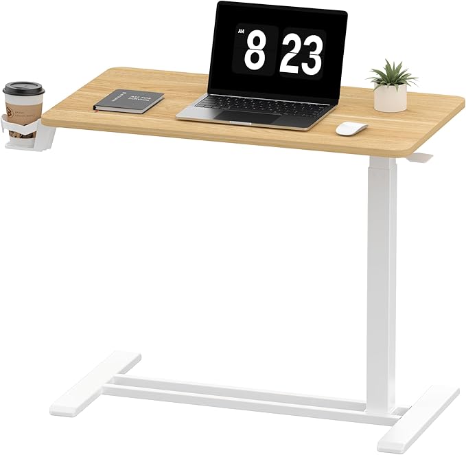 FLEXISPOT Adjustable C Table with Wheels, Mobile Snack Side End Table Sofa Couch Bedside Table Laptop Rolling Cart TV Tray Night Stand Small Space Side Table,(31.5" W x 17.7" D,Maple)