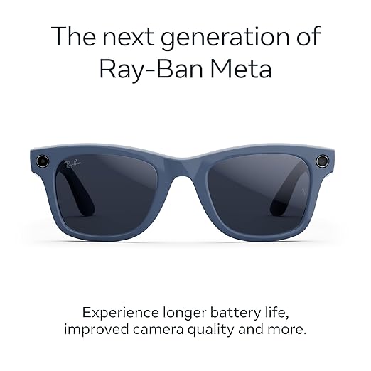 Ray-Ban Meta (Gen 2), Wayfarer Large, Shiny Cosmic Blue | Smart AI Glasses for Men, Women — 2X Battery Life — 3K HD Resolution — 12 MP Ultra-Wide Camera, Audio, Video — Transitions® Sapphire Lenses