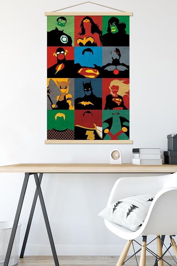 Trends International DC Comics - Justice League - Minimalist Wall Poster, 22.375" x 34", Premium Print and Beechwood Hanger Bundle
