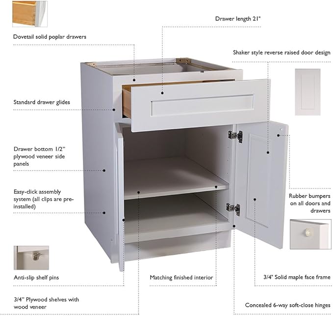 Design House Brookings Shaker Unassembled Wall Kitchen Cabinet W3024, 30 W x 12 D x 24 H, Painted White, Solid Wood, Design House, 561597
