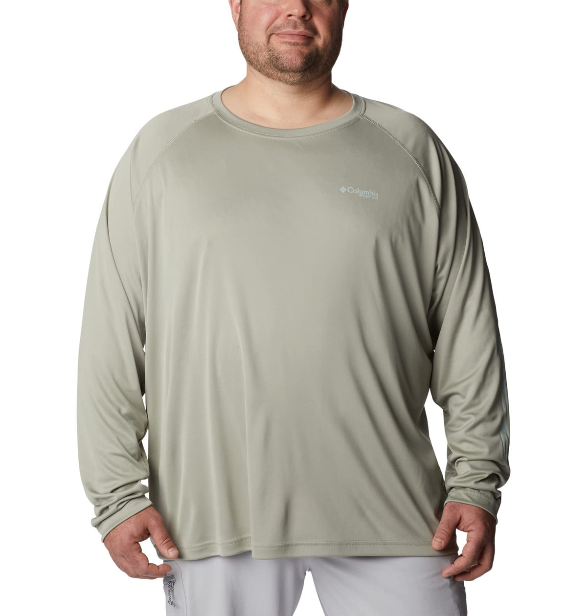 Columbia Men's Terminal Tackle Long Sleeve Shirt, Safari/Cool Green Logo, 3X Tall